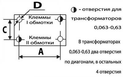 Габаритные и присоединительные размеры трансформаторов ОСП, ОСПР