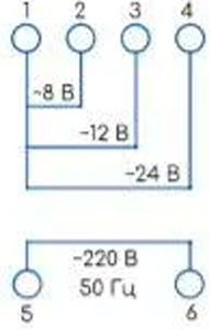 Рис.1. Схема подключения трансформатора модульного EBS6TF